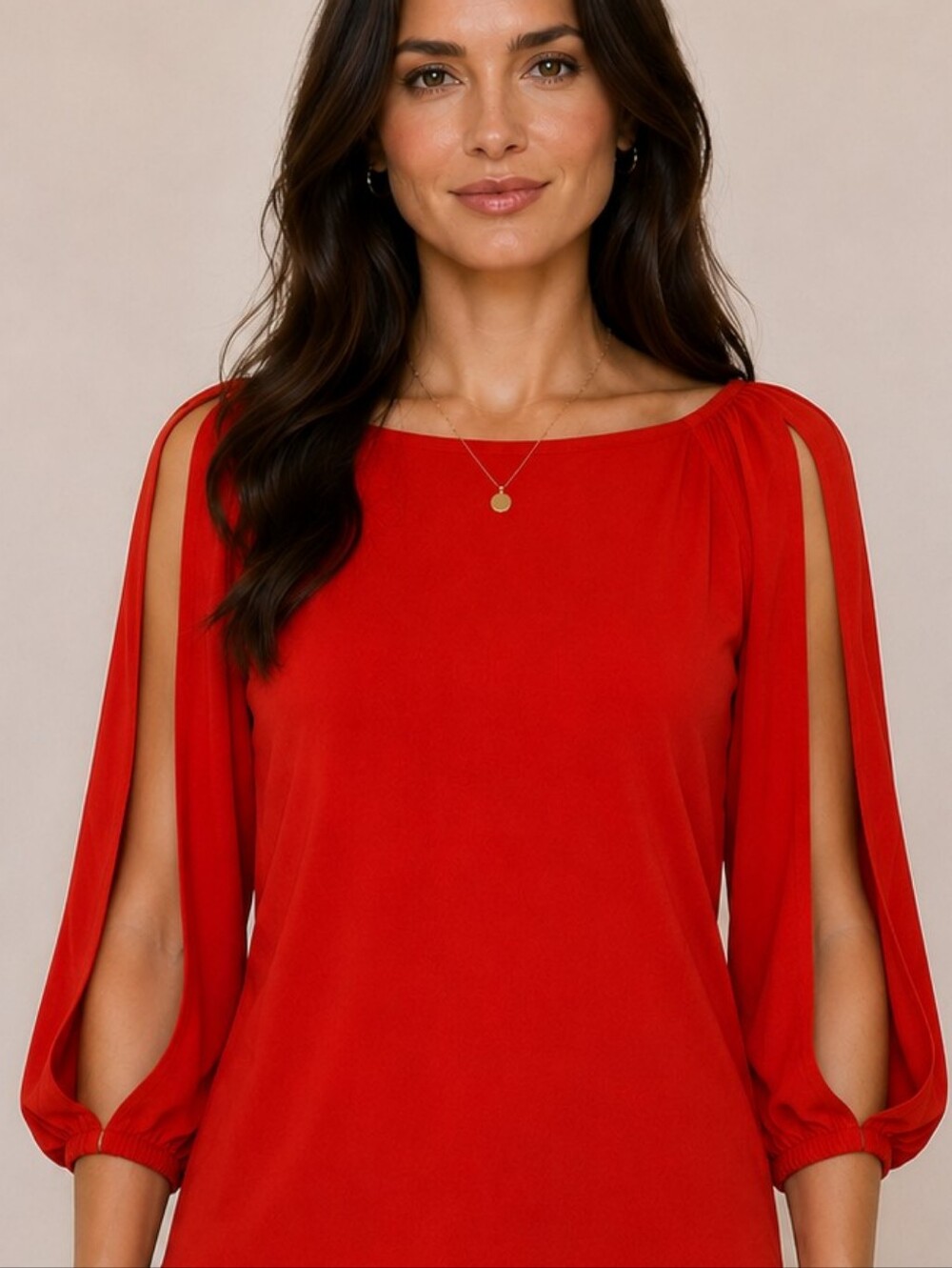 Material Girl Red Cold Shoulder Split Sleeve Blouse ✨ Size XXS